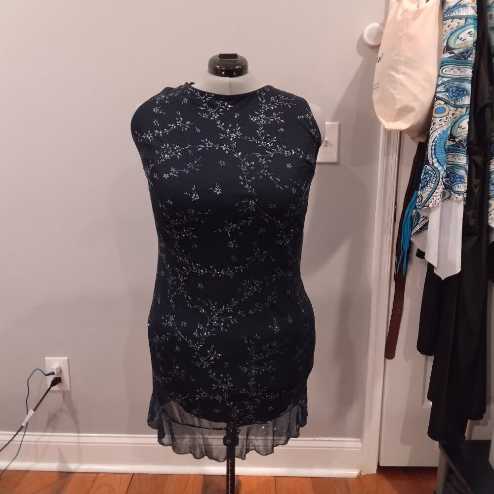 Candy Rocket Dark Blue Sparkly/Glittery Flower Dress